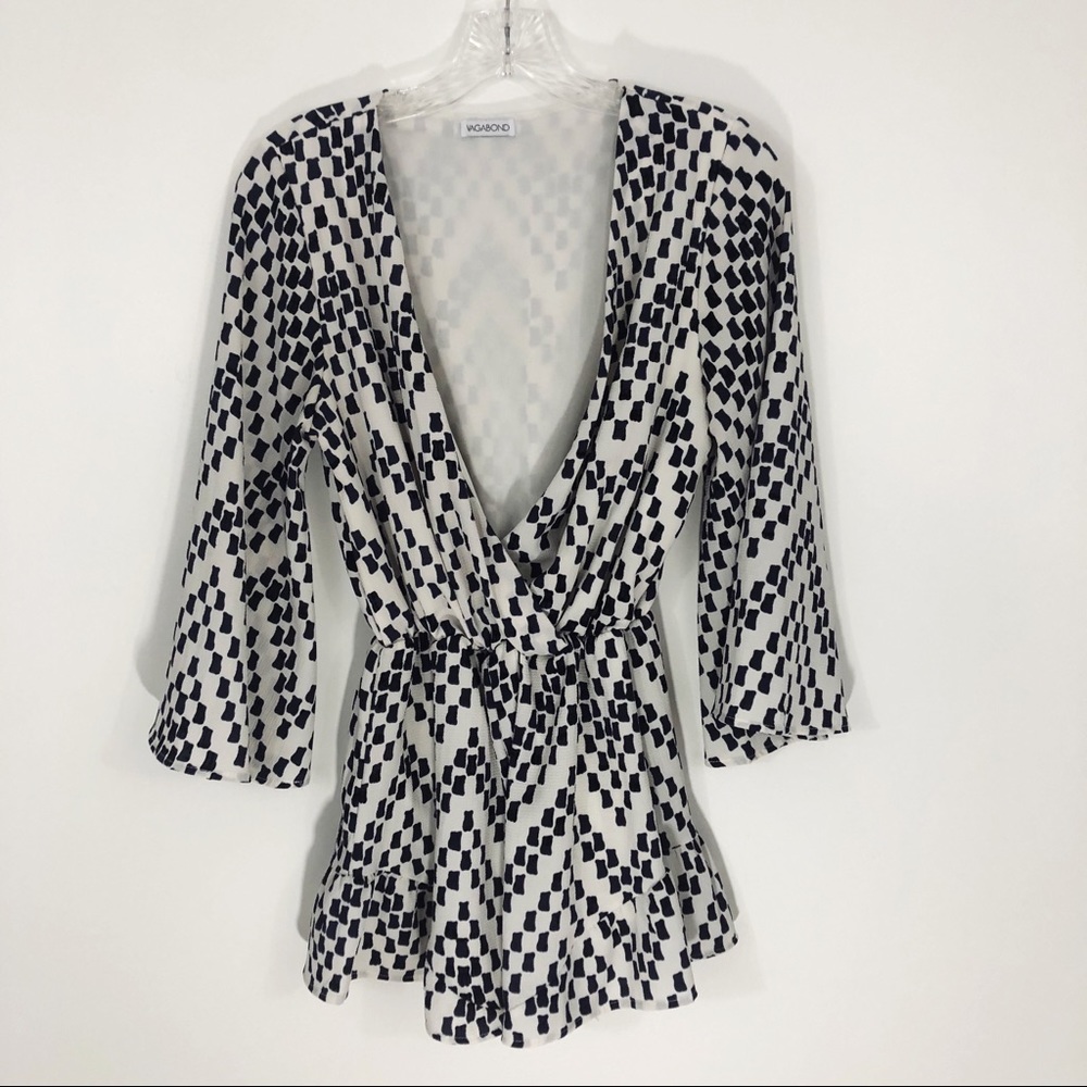 Vagabond Ruffle Hem Wrap Romper Bell Sleeve